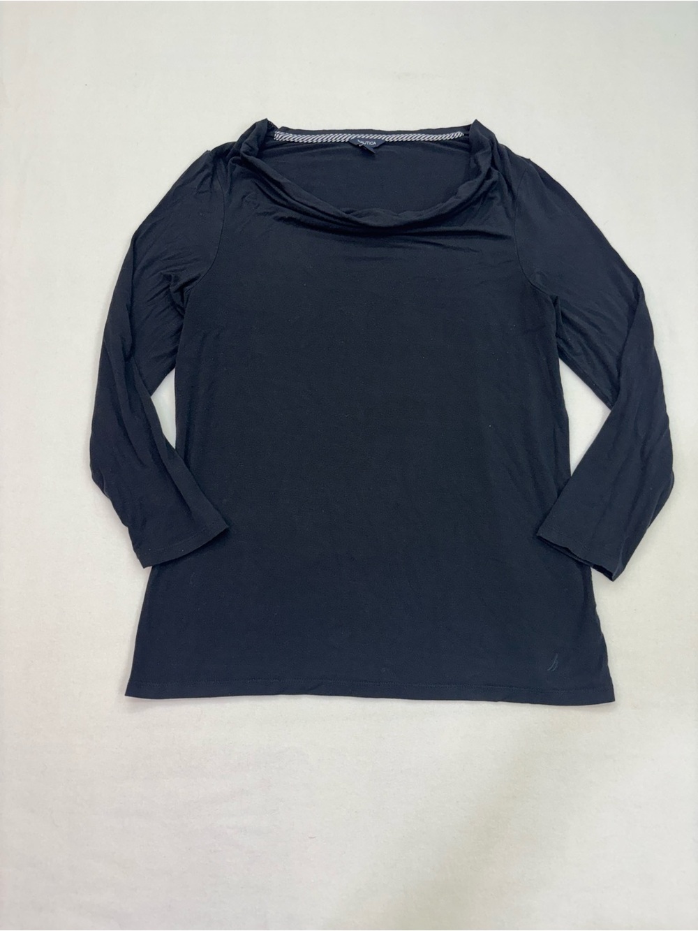 Nautica Womens Black Cowl Neck Long Sleeve Top Shirt Rayon Blend Size M